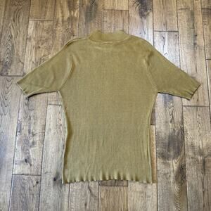 CLIO Vintage Gold Mock Neck Silk Blend Ribbed Knit Sweater Top Womens Sz 1X